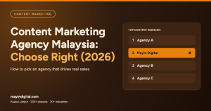 Content marketing agency Malaysia 2026 guide cover by Mayin Digital